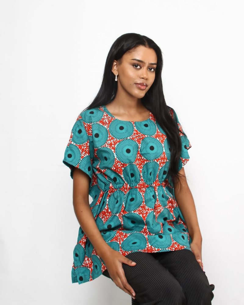 Ladies Vinyl Cinch African Print Kaftan Top